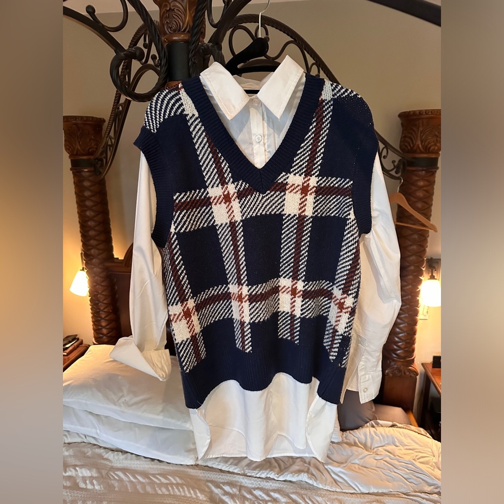 Blouse/Knit Vest Hybrid Shirt